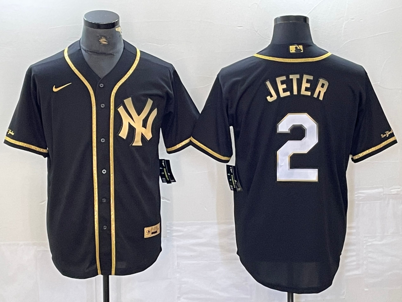 Men's New York Yankees Derek Jeter #2 Black Stitched Jersey